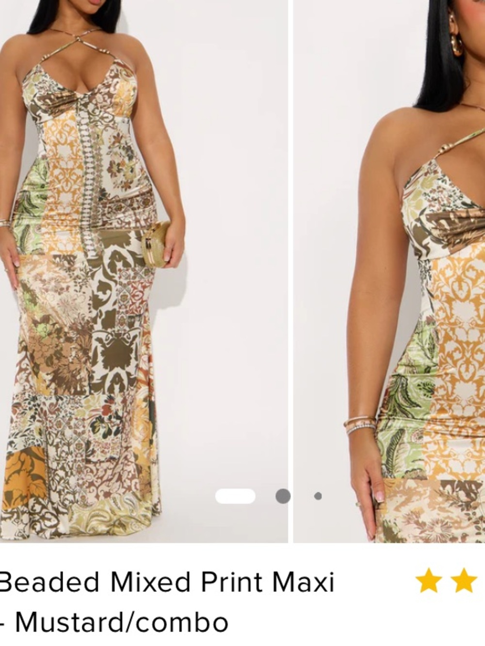 Beaded Mixed Print Maxi Dress - Mustard/Combo Brand New